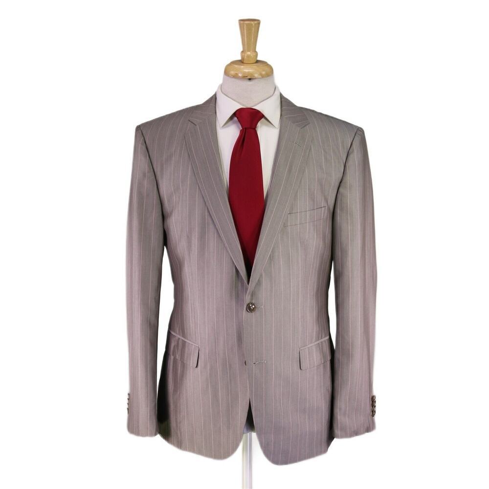 Hugo Boss Haward/Court Light Brown w/ Pink Striped Wool-Silk 2-Btn Suit 42L 42R